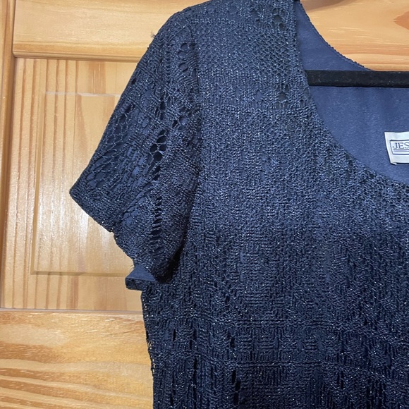 Jessica Howard Long Navy Blue Sparkle Lace Dress. Lined. Size 12. Cap Sleeves. - Picture 2 of 11